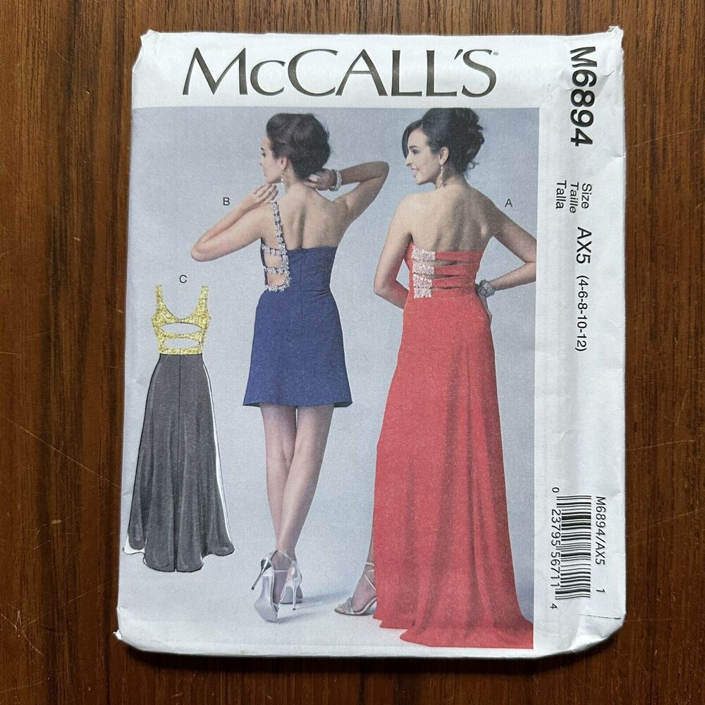 McCalls M6894 Dress Gown Strap Strapless Size 4 6 8 10 12 Sewing Pattern Uncut